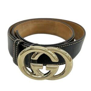 GUCCI Interlocking G 162922 Black Gold Patent Leather Hardware - Belt